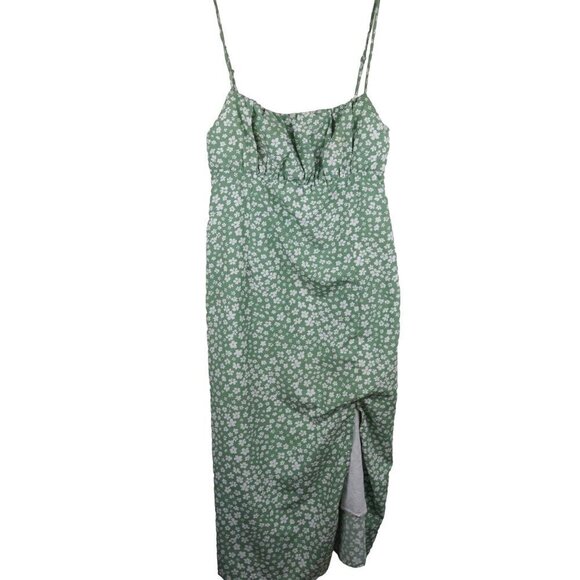 Princess Polly Green Floral Midi Dress With Slit Spaghetti Straps US Size 8 - Picture 1 of 9